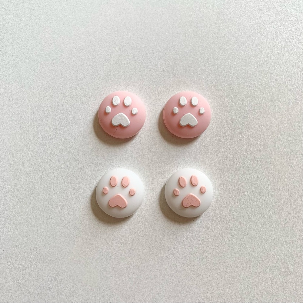 Nintendo Switch - 2 Pairs 4 Pieces White Pink Paws Thumb Grip Covers
